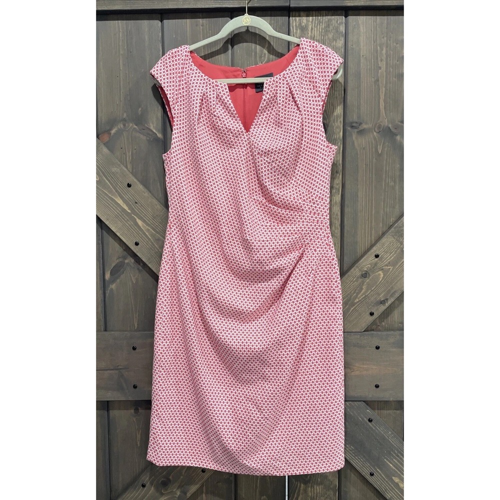 Adrianna‎ Papell Sheath Dress Polka Dot Sleeveless Lined Coral Pink Women's 14